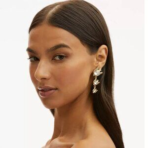 Oscar de la Renta Gold Tone Tulip Clear Crystal Dangle Earrings